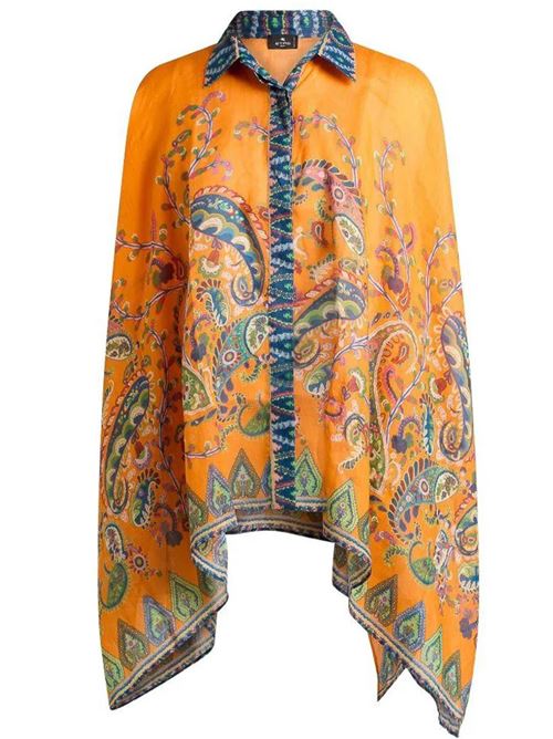 Poncho camicia con stampa in lino rame' ETRO | WRPA0031AKF35X0852